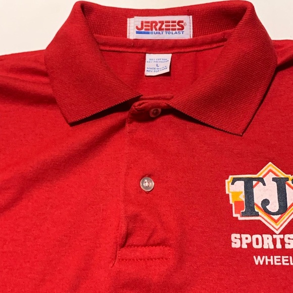 Vintage 90’s TJ’s Sports Garden, Wheeling, WV Red Short Sleeve Polo Shirt Large - Picture 3 of 8
